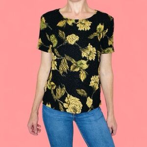 Vintage Y2K French Laundry Black & Yellow Gold Floral Printed Shirt